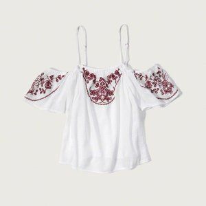 Abercrombie & Fitch off-shoulder embroidered shirt